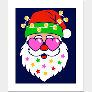 Santa With Sunglasses Retro Pink Christmas Posters and Art